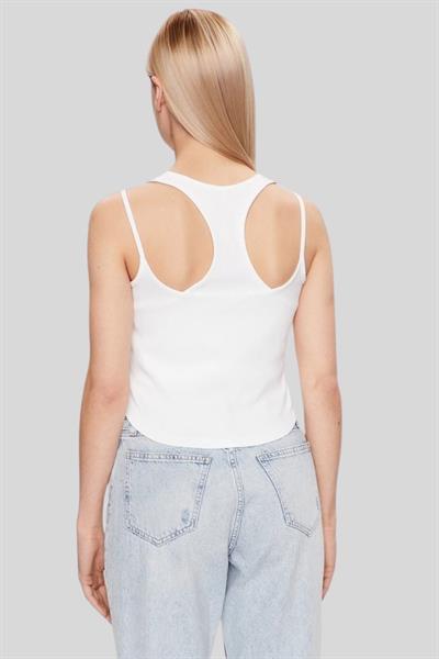 Calvin Klein Kadın Slim Fit Logolu Yuvarlak Yaka T-Shirt Beyaz