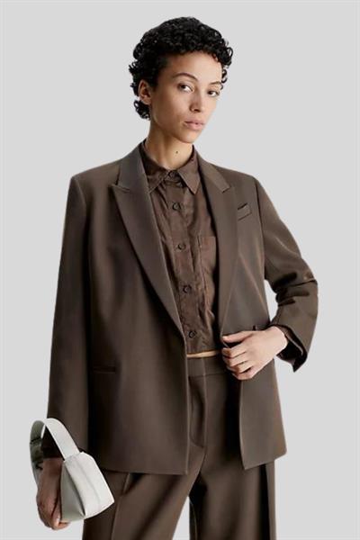 Calvin Klein Kadın Yün Twill Blazer Ceket Kahverengi