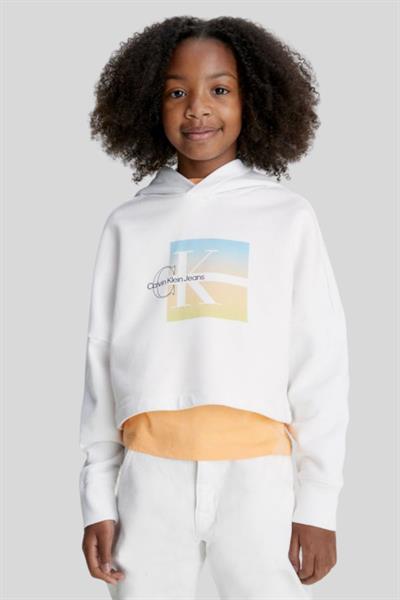Calvin Klein Kız Çocuk Grafik Logo Kapüşonlu Sweatshirt Beyaz