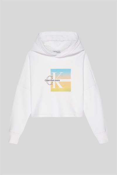 Calvin Klein Kız Çocuk Grafik Logo Kapüşonlu Sweatshirt Beyaz