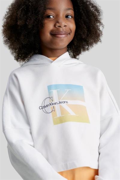 Calvin Klein Kız Çocuk Grafik Logo Kapüşonlu Sweatshirt Beyaz