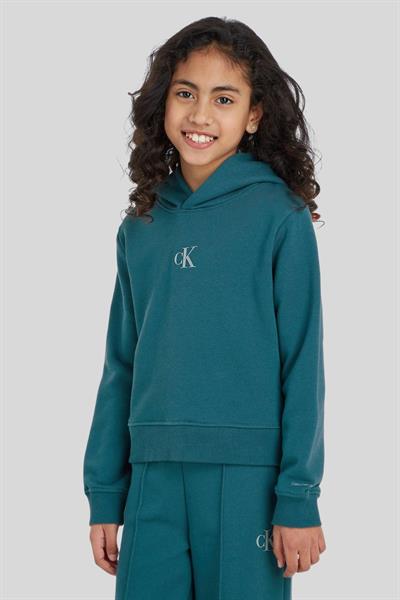 Calvin Klein Kız Çocuk Logolu Kapüşonlu Sweatshirt Mavi