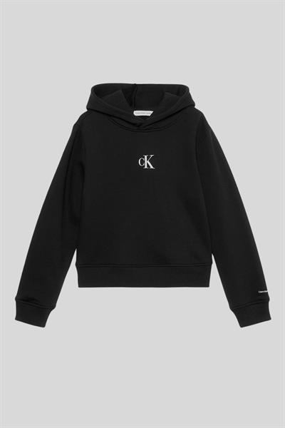 Calvin Klein Kız Çocuk Logolu Kapüşonlu Sweatshirt Siyah