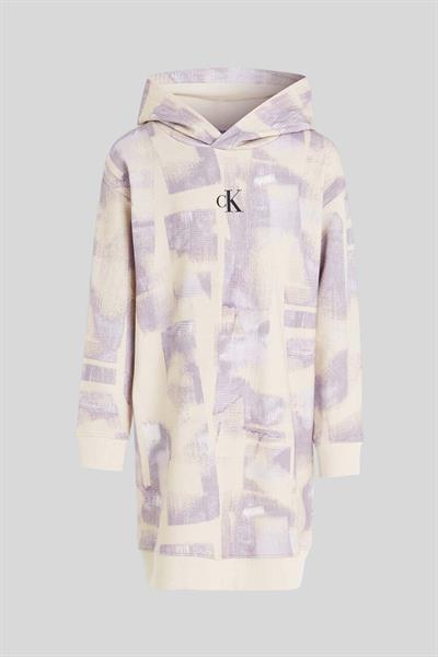 Calvin Klein Kız Çocuk Logolu Kapüşonlu Elbise Bej