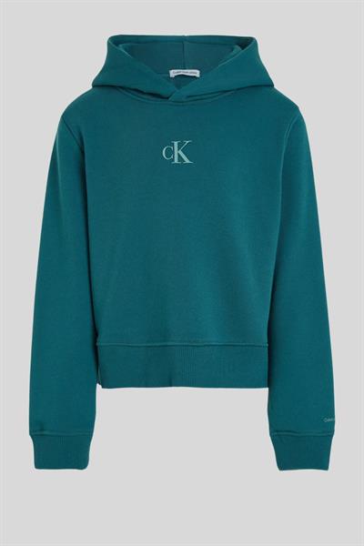 Calvin Klein Kız Çocuk Logolu Kapüşonlu Sweatshirt Mavi