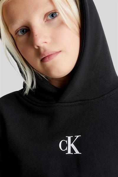 Calvin Klein Kız Çocuk Logolu Kapüşonlu Sweatshirt Siyah