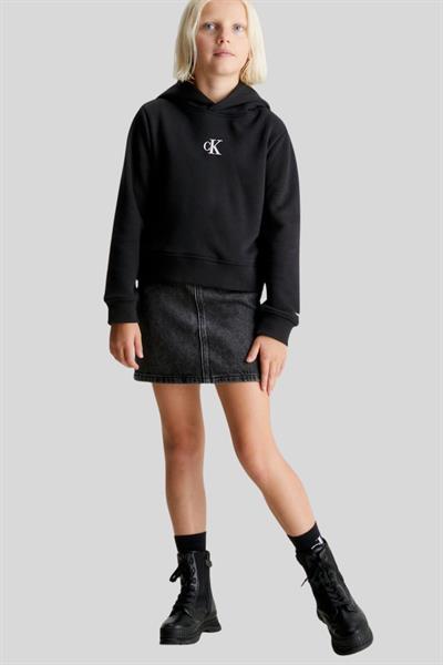 Calvin Klein Kız Çocuk Logolu Kapüşonlu Sweatshirt Siyah