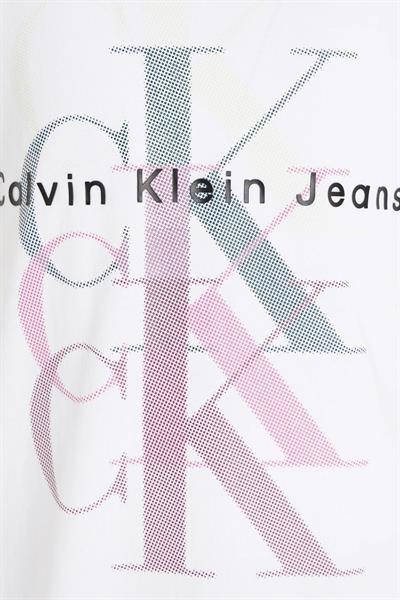 Calvin Klein Kız Çocuk Slim Fit Monogram Tekrarlı T-Shirt Beyaz