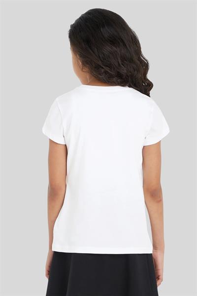 Calvin Klein Kız Çocuk Slim Fit Monogram Tekrarlı T-Shirt Beyaz