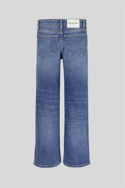 Calvin Klein Kız Çocuk Yüksek Bel Geniş Paça Jean Pantolon Mavi