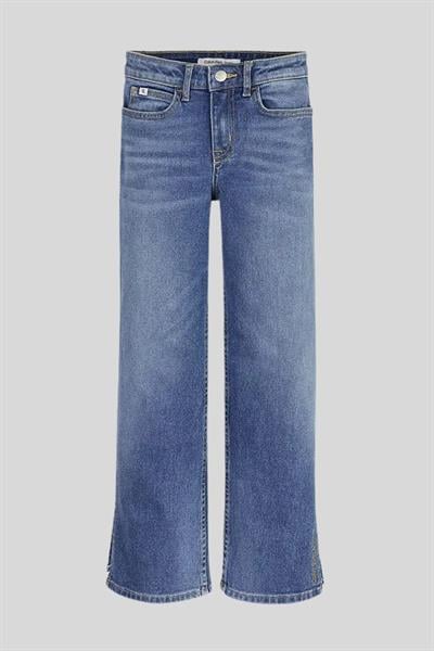 Calvin Klein Kız Çocuk Yüksek Bel Geniş Paça Jean Pantolon Mavi