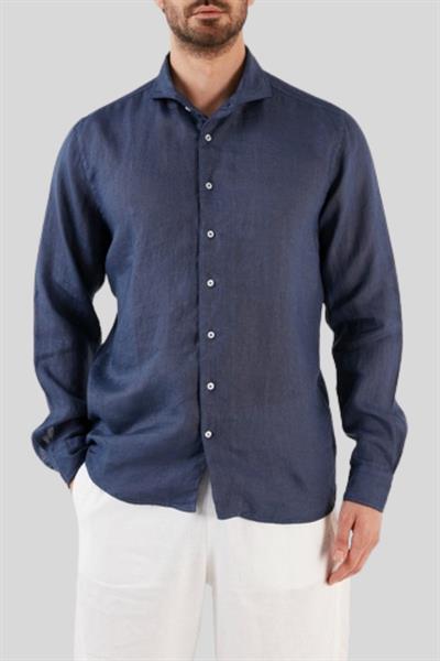 Gran Sasso Erkek Regular Fit Keten Gömlek Lacivert