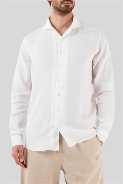 Gran Sasso Erkek Regular Fit Keten Gömlek Beyaz
