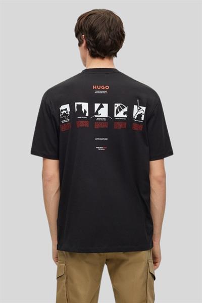 Hugo Arkası Baskılı Yuvarlak Yaka Erkek T-Shirt Siyah