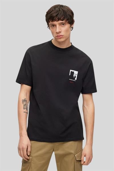 Hugo Arkası Baskılı Yuvarlak Yaka Erkek T-Shirt Siyah