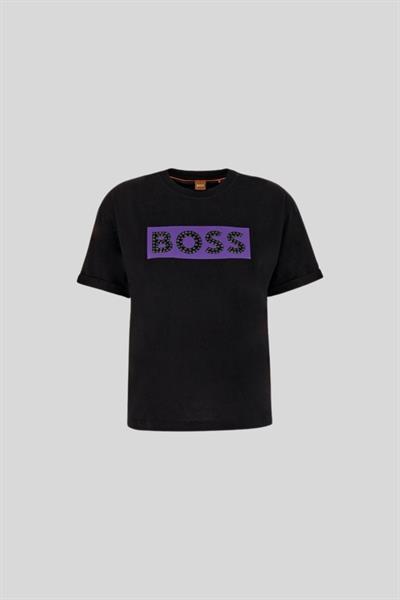Hugo Boss Logolu Pamuklu Kadın T-Shirt Siyah