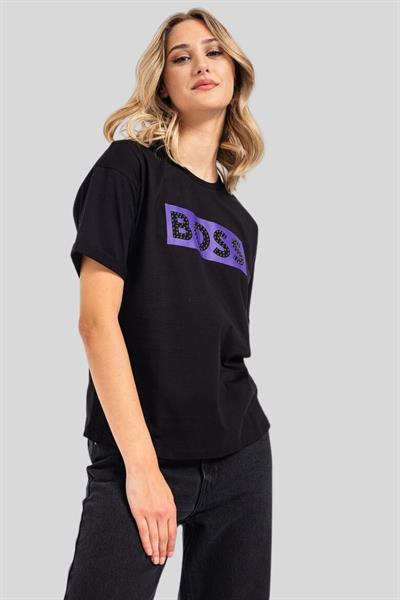 Hugo Boss Logolu Pamuklu Kadın T-Shirt Siyah