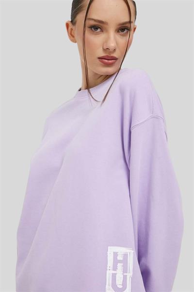 Hugo Boss Oversize Bisiklet Yaka Kadın Sweatshirt Mor