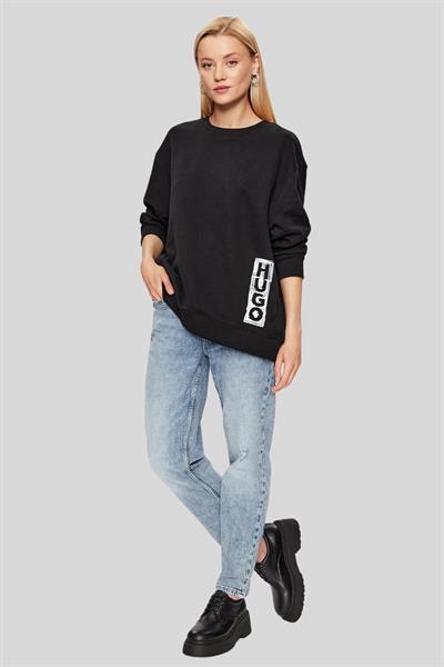 Hugo Boss Oversize Bisiklet Yaka Kadın Sweatshirt Siyah