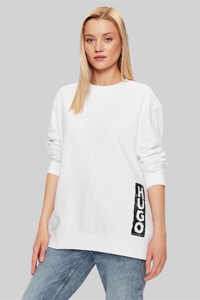 Hugo Boss Oversize Bisiklet Yaka Kadın Sweatshirt Beyaz 100