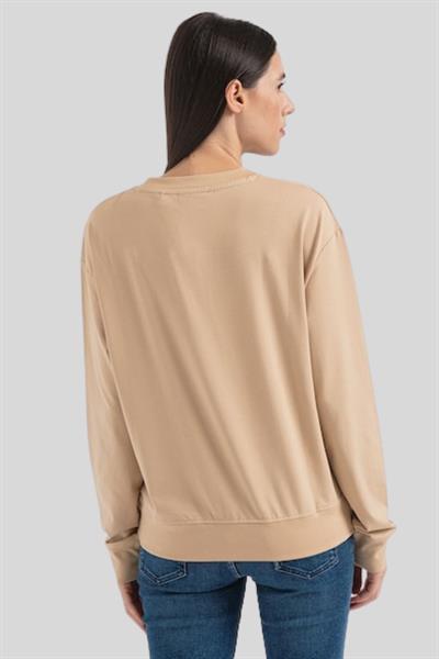 Hugo Boss Regualar Fit Bisiklet Yaka Kadın Sweatshirt Bej