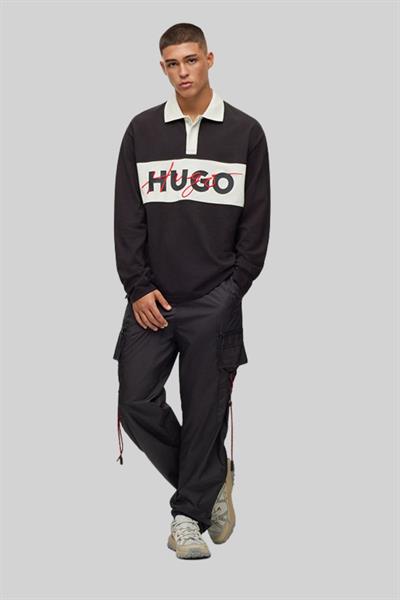 Hugo Boss Regular Fit Polo Yaka Uzun Kol Erkek Sweatshirt Siyah