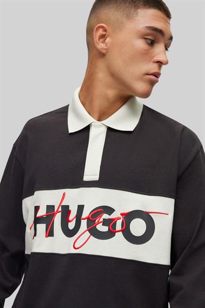Hugo Boss Regular Fit Polo Yaka Uzun Kol Erkek Sweatshirt Siyah