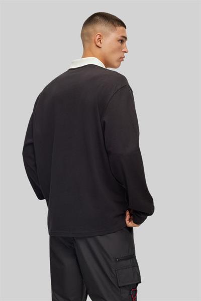 Hugo Boss Regular Fit Polo Yaka Uzun Kol Erkek Sweatshirt Siyah