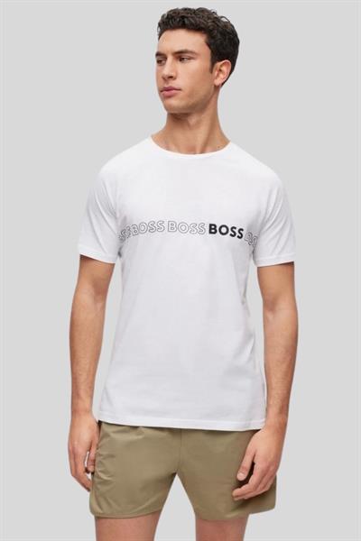 Hugo Boss Slim Fit Logolu Erkek T-Shirt Beyaz 100