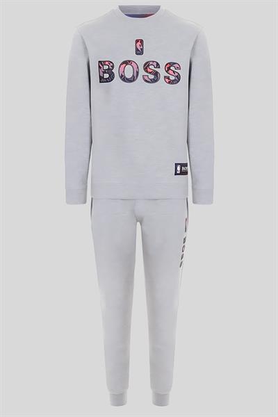 Hugo Boss X NBA Erkek Yel değirmeni Kapüşonlu Sweatshirt Gri 034