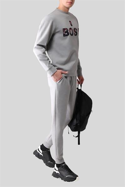 Hugo Boss X NBA Erkek Yel değirmeni Kapüşonlu Sweatshirt Gri 034