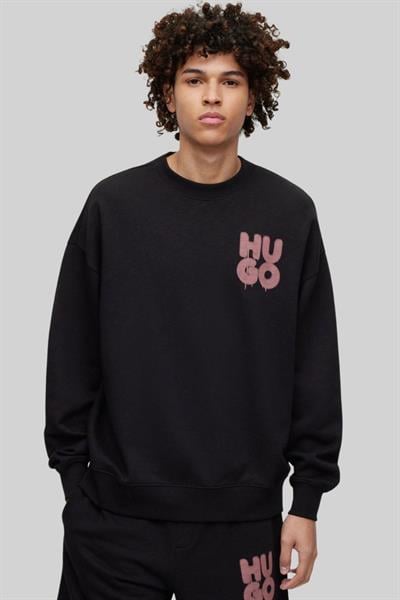 Hugo Erkek Bisiklet Yaka Sweatshirt Siyah