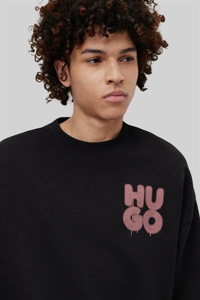 Hugo Erkek Bisiklet Yaka Sweatshirt Siyah