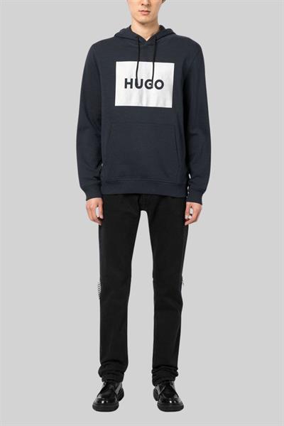 Hugo Erkek Duratschi Logo Baskılı Kapüşonlu Sweatshirt Lacivert 405