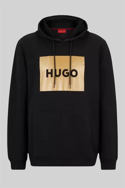 Hugo Erkek Duratschi Logo Baskılı Kapüşonlu Sweatshirt Siyah