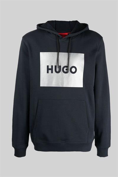 Hugo Erkek Duratschi Logo Baskılı Kapüşonlu Sweatshirt Lacivert 405