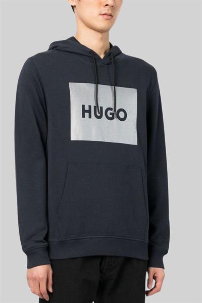 Hugo Erkek Duratschi Logo Baskılı Kapüşonlu Sweatshirt Lacivert 405