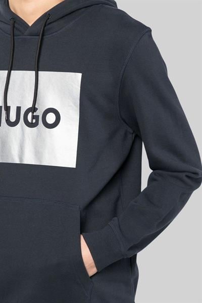 Hugo Erkek Duratschi Logo Baskılı Kapüşonlu Sweatshirt Lacivert 405