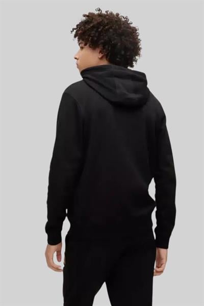 Hugo Erkek Duratschi Logo Baskılı Kapüşonlu Sweatshirt Siyah