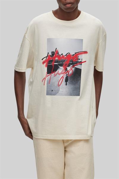 Hugo Erkek Oversize Fit Bisiklet Yaka T-Shirt Beyaz 118