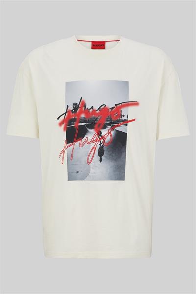 Hugo Erkek Oversize Fit Bisiklet Yaka T-Shirt Beyaz 118