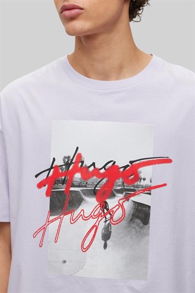 Hugo Erkek Oversize Fit Bisiklet Yaka T-Shirt Mor