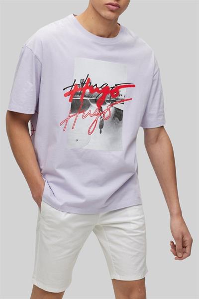 Hugo Erkek Oversize Fit Bisiklet Yaka T-Shirt Mor