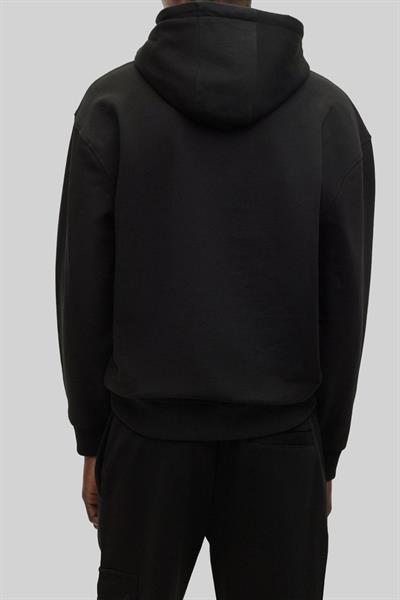 Hugo Erkek Relaxed Fit Baskılı Kapüşonlu Sweatshirt Siyah