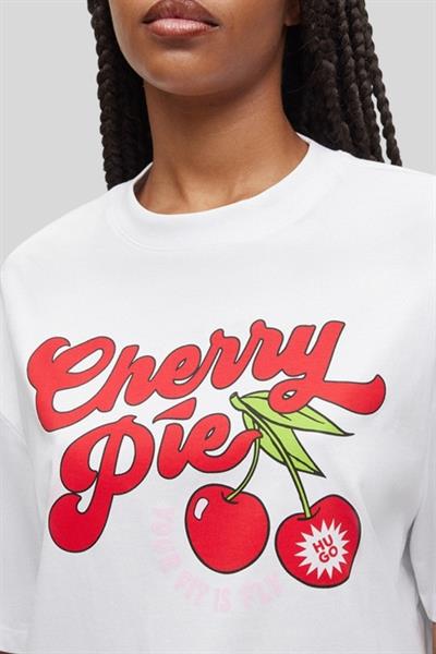 Hugo Grafik Baskılı Yuvarlak Yaka Kadın T-Shirt Beyaz 100