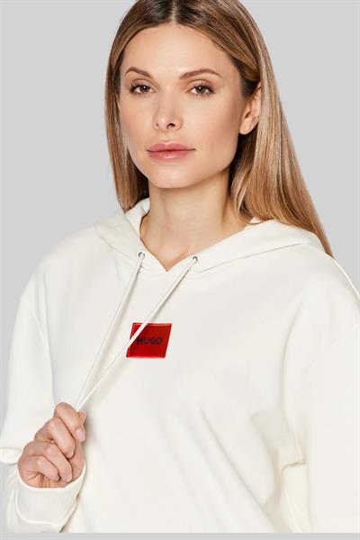 Hugo Kadın Dasara Logolu Kapüşonlu Sweatshirt Beyaz