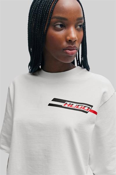 Hugo Kadın Kısa Kollu Yıkamalı Kısa T-Shirt Beyaz 102