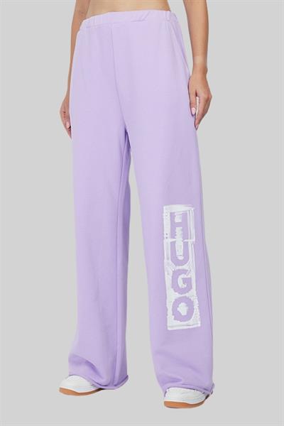 Hugo Kadın Nasuede Logo Baskılı Geniş Paça Spor Pantolon Mor