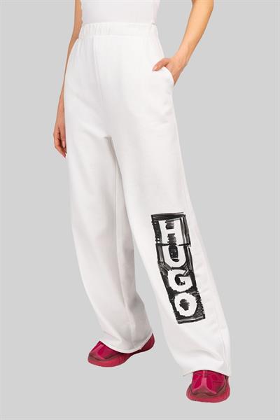 Hugo Kadın Nasuede Logo Baskılı Geniş Paça Spor Pantolon Beyaz 100