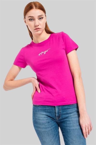 Hugo Kadın Regular Fit Logo Detaylı Klasik T-Shirt Pembe